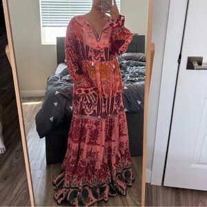 New without tags FARM Rio Pink Tropical Floral Embroidered Maxi Dress Small